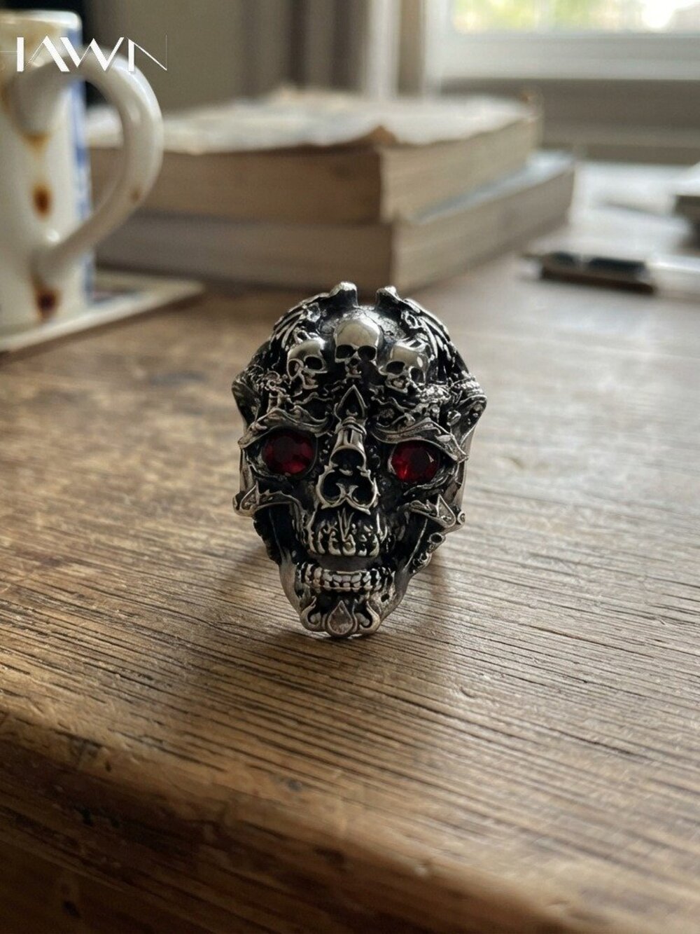 Mens Red-Eye Multi-Skull Punk Ring